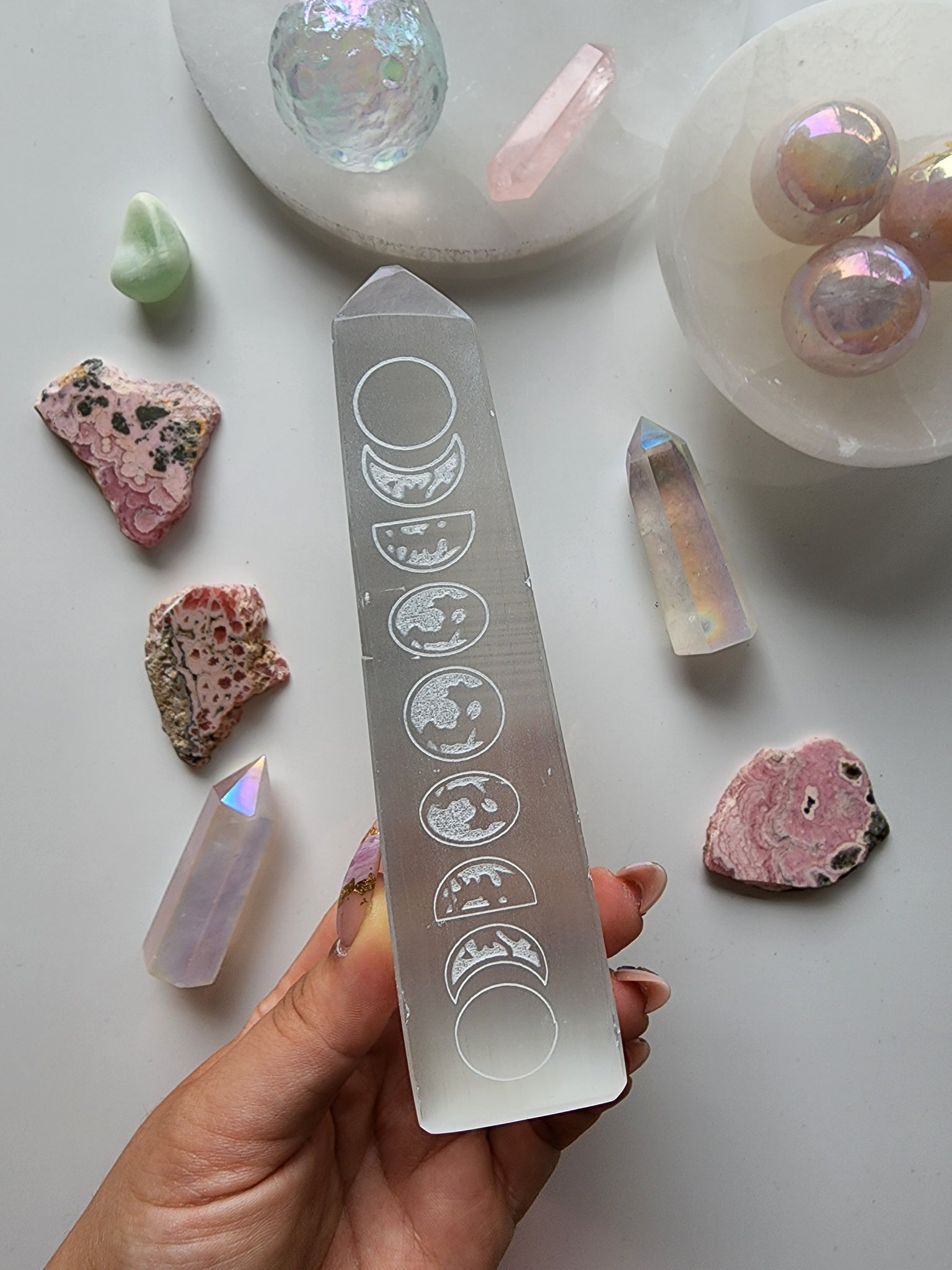 Selenite Moonphase Obelisk