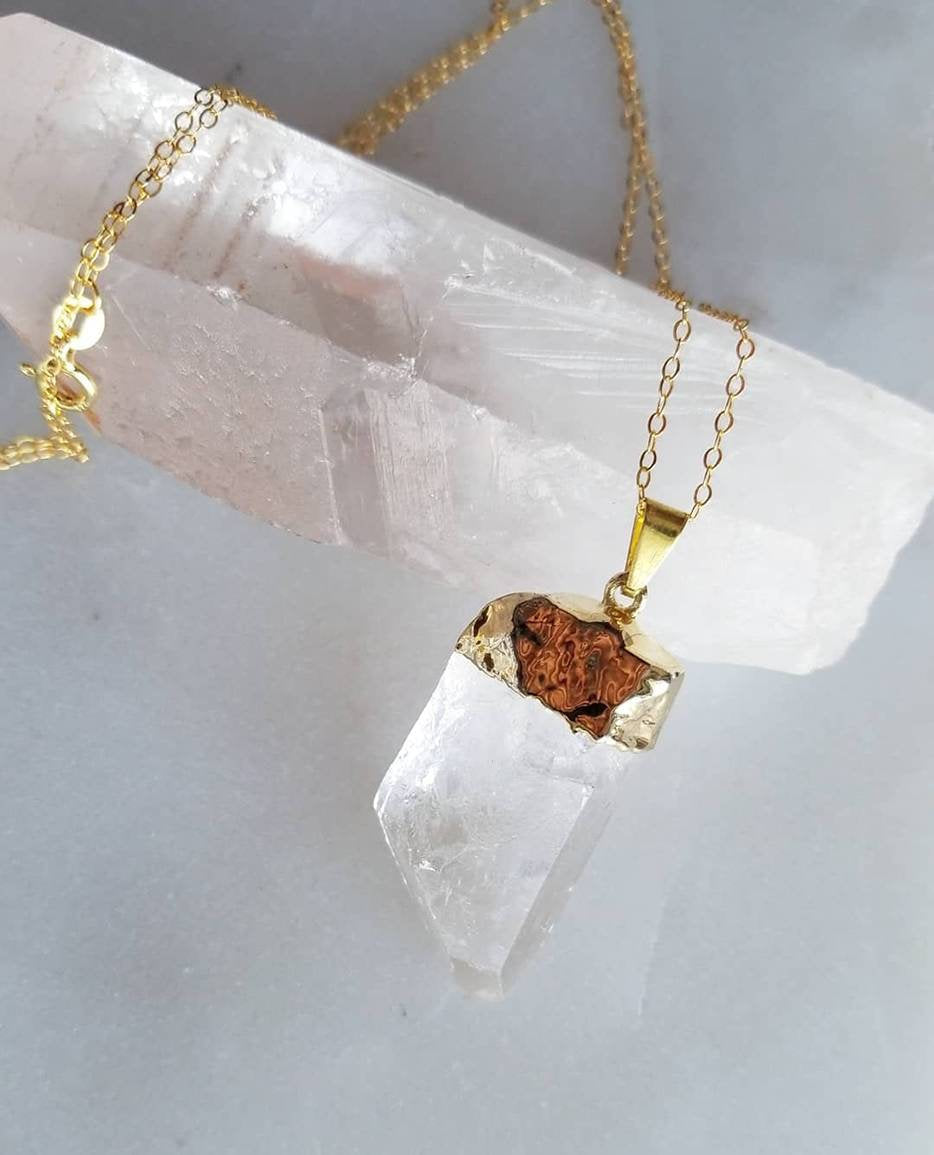 Quartz Chunk Necklace; Gold Quartz Necklace; Quartz; Sterling Silver; 18k Gold Plated; Chakra Jewelry; Crown Chakra; Healing Jewelry