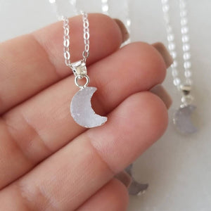 Dainty Druzy Moon Necklace