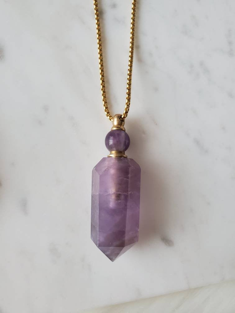 Essential Oil Bottle Necklace; Perfume Bottle Necklace; Gemstone Necklace; Chakra Jewelry; Healing Jewelry