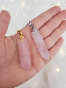 Rose Quartz Long Essential Oil Bottle Necklace; Perfume Bottle Necklace; Gemstone Necklace; Chakra Jewelry; Healing Jewelry
