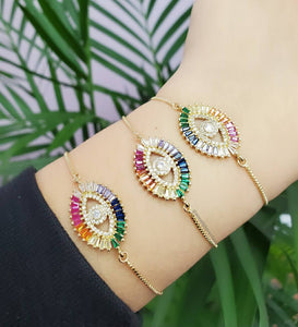 Rainbow Evil Eye Adjustable Bracelet