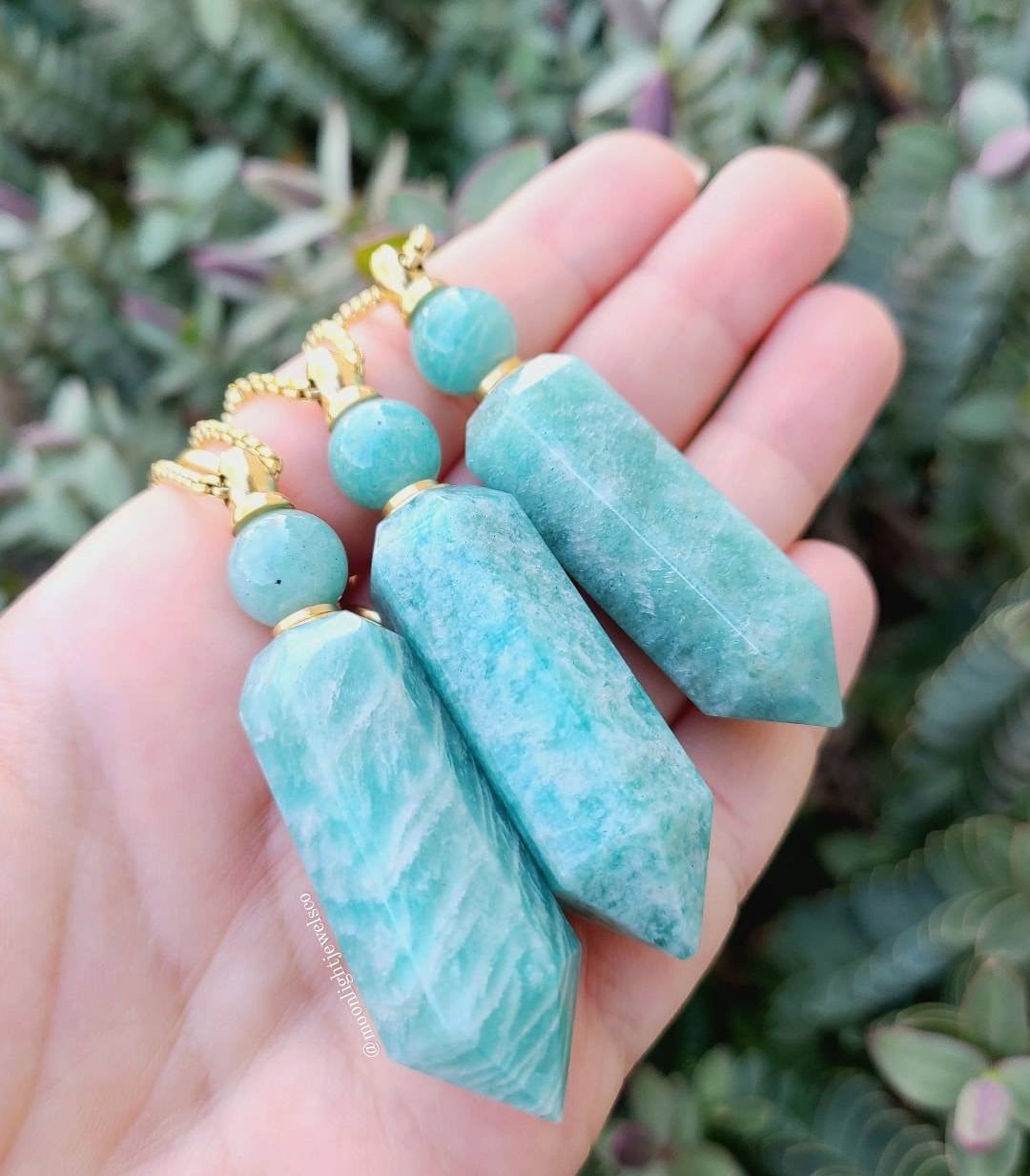 Amazonite Large Essential Oil Bottle Necklace; Perfume Bottle Necklace; Gemstone Necklace; Chakra Jewelry; Healing Jewelry