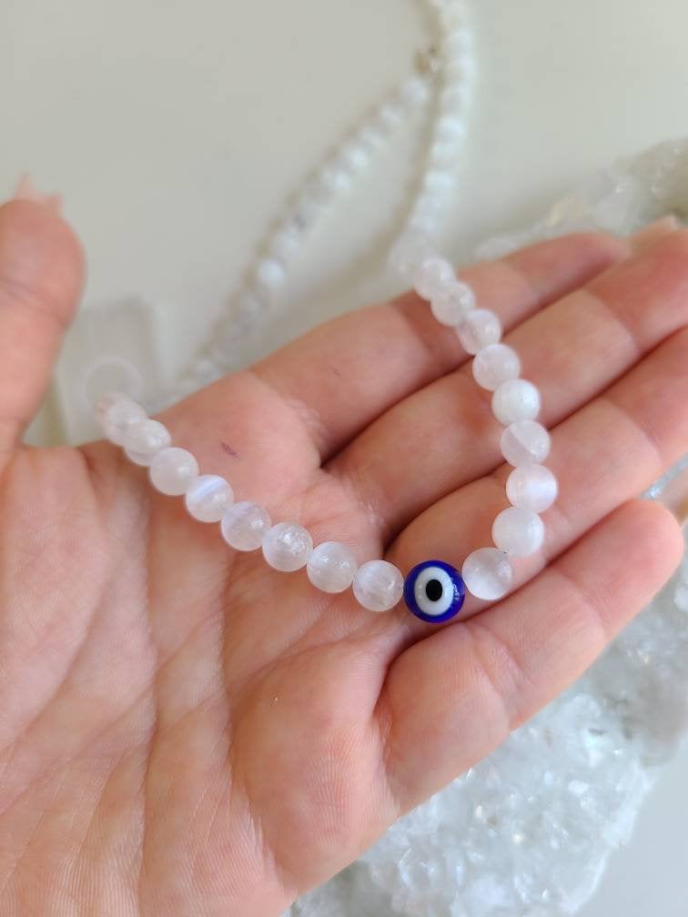 Selenite Evil Eye Necklace