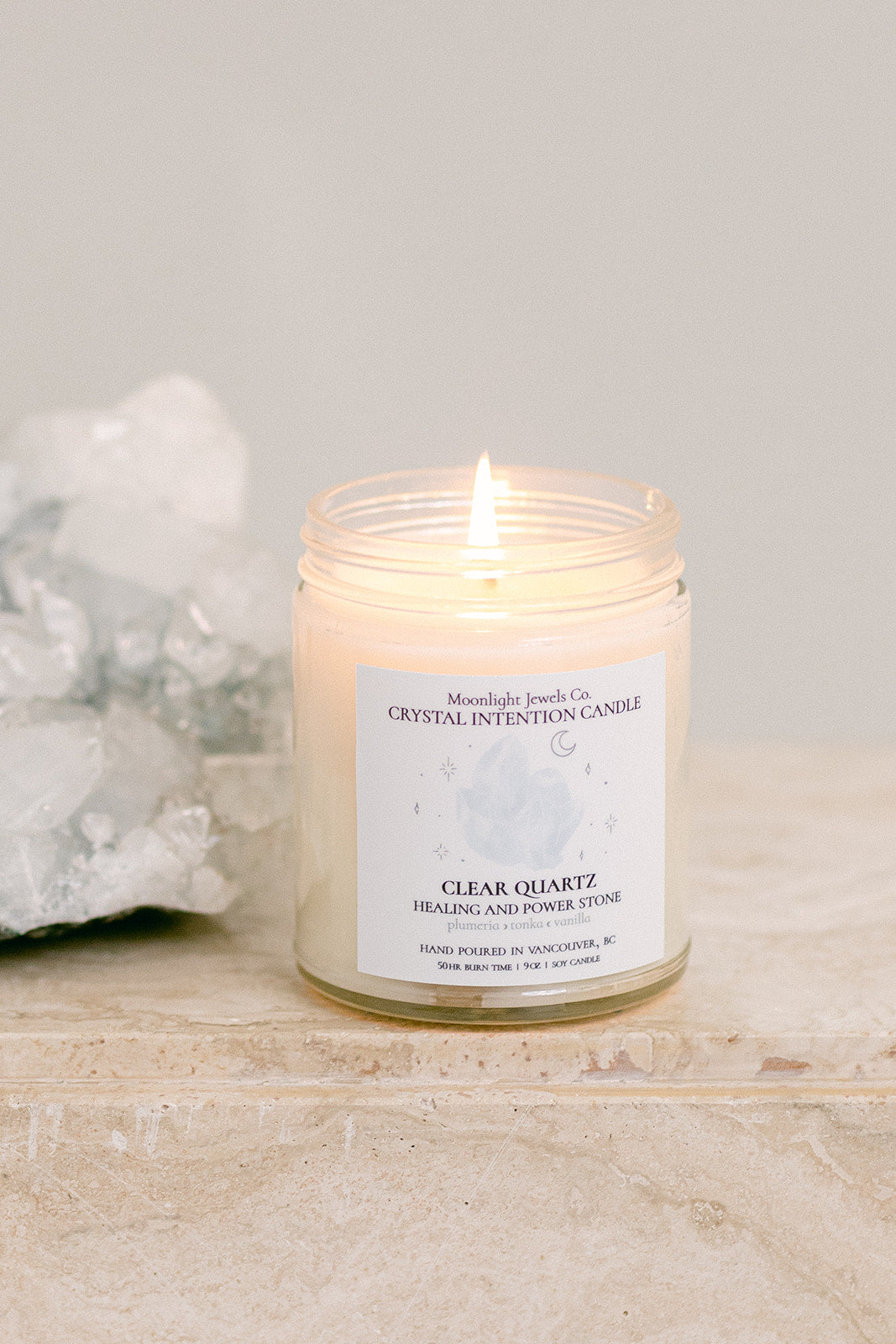 Clear Quartz Candle | Plumeria, Tonka, Vanilla